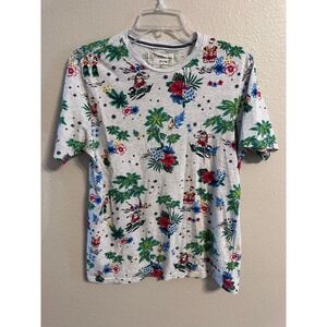FREE PLANET T-Shirt Hawaiian Santa Surfing‎ Graphic Print Tee Medium